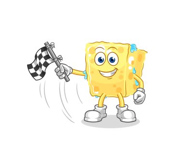 the sponge hold finish flag. cartoon mascot vecto