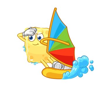 the sponge windsurfing character. mascot vecto