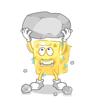 the sponge lifting rock cartoon character vecto