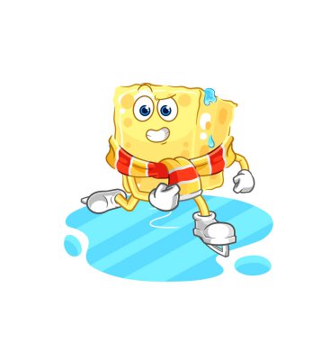 the sponge ice skiing cartoon. character mascot vecto