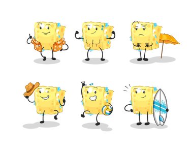 the sponge beach vacation set character. cartoon mascot vecto