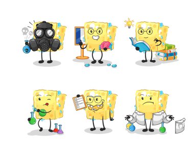 the sponge scientist group character. cartoon mascot vecto