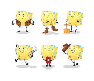 the sponge cowboy group character. cartoon mascot vecto