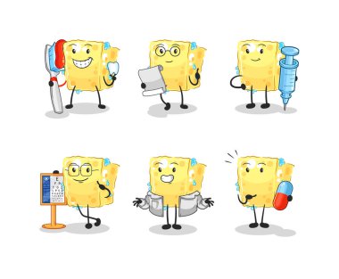 the sponge doctor group character. cartoon mascot vecto