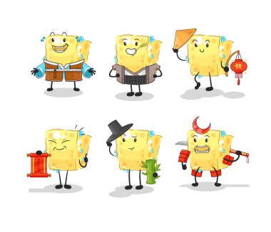 the sponge asian culture set . cartoon mascot vecto