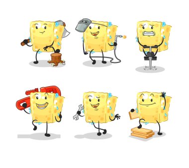 the sponge worker set character. cartoon mascot vecto