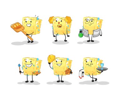 the sponge profession set character. cartoon mascot vecto