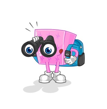 the mattress with binoculars character. cartoon mascot vecto