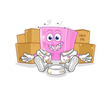 the mattress homeless character. cartoon mascot vecto