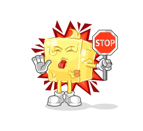 Butter Holding Stop Sign Cartoon Mascot Vecto — Stockový vektor