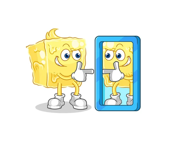 Die Butter Die Den Spiegel Schaut Cartoon Maskottchen Vecto — Stockvektor