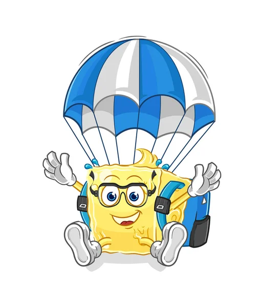 Carácter Paracaidismo Mantequilla Mascota Dibujos Animados Vecto — Vector de stock