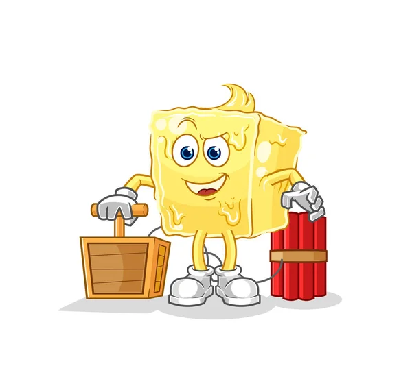 Butter Holding Dynamite Detonator Cartoon Mascot Vecto — Vector de stock