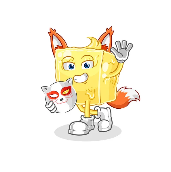 Butter Japanese Fox Character Cartoon Masco — Vetor de Stock
