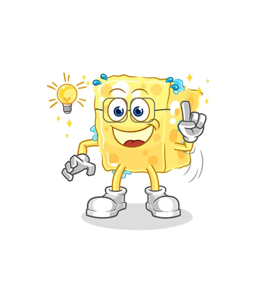Sponge Got Idea Cartoon Mascot Vecto — Stockvector