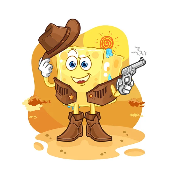 Sponge Cowboy Gun Character Vecto — Stok Vektör