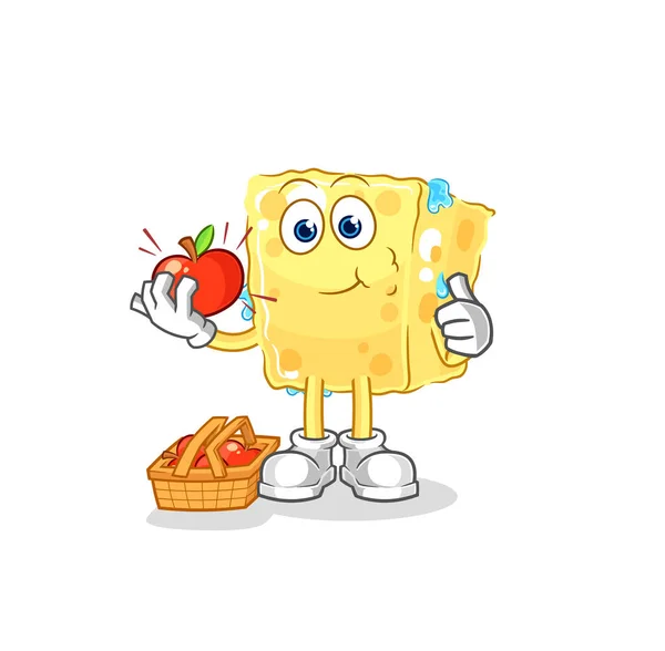 Sponge Eating Apple Illustration Character Vecto — Stock Vector