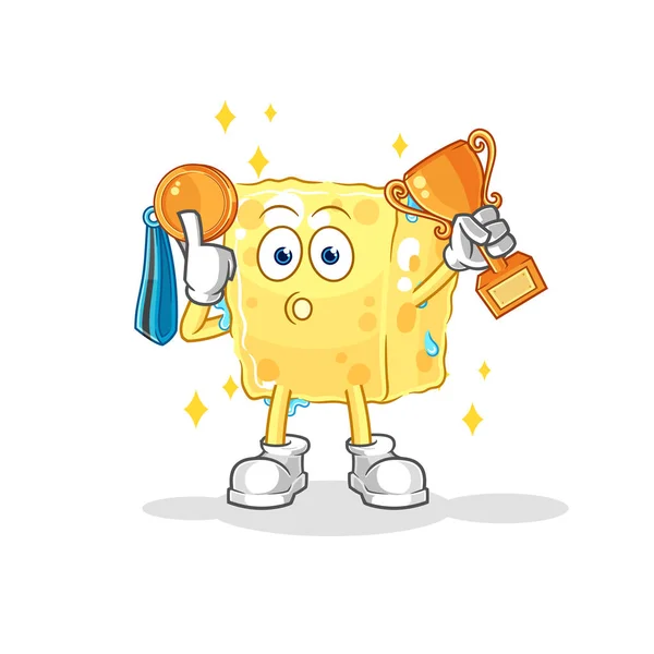 Sponge Winner Trophie Cartoon Characte — Stock Vector