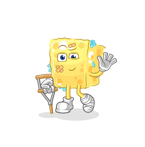 Sponge Sick Limping Stick Cartoon Mascot Vecto — Archivo Imágenes Vectoriales