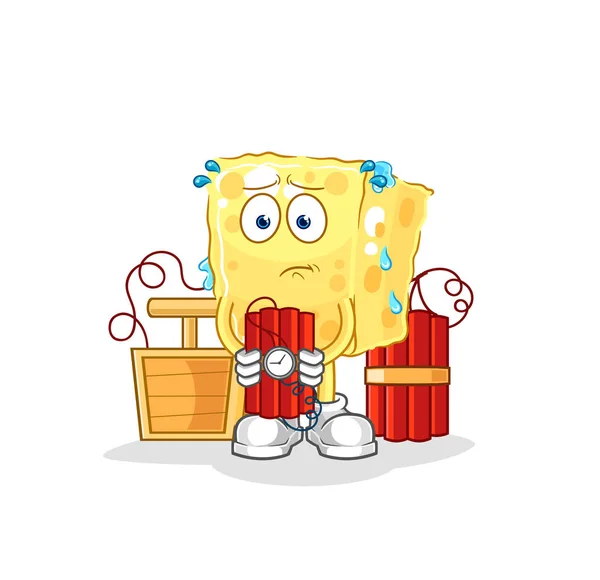 Sponge Holding Dynamite Character Cartoon Mascot Vecto — Stock Vector