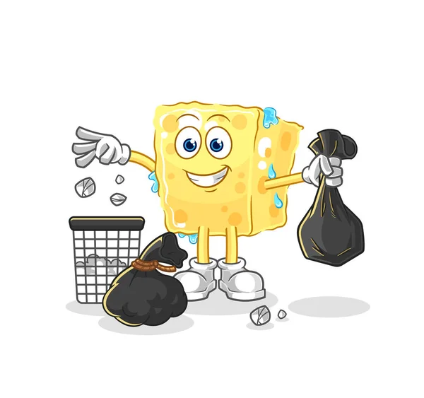 Sponge Throw Garbage Mascot Cartoon Vecto — Stockvector