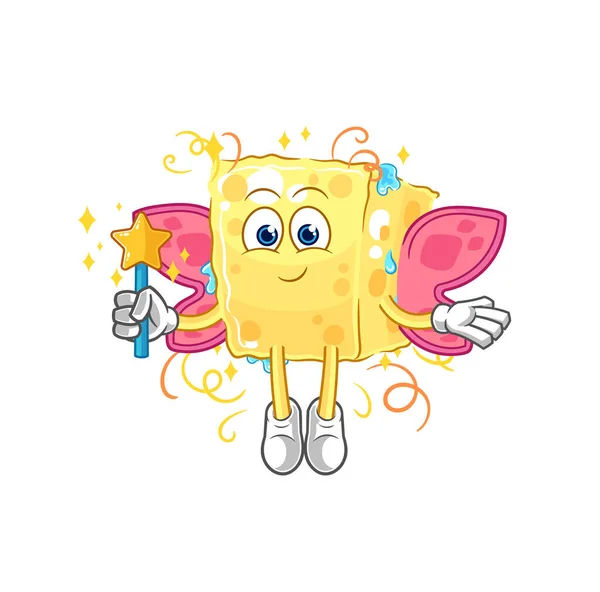 Sponge Fairy Wings Stick Cartoon Mascot Vecto — Stock Vector