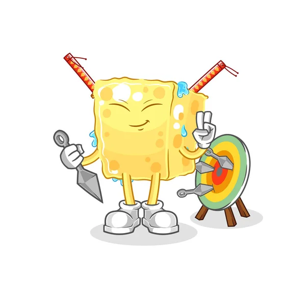 Sponge Ninja Cartoon Character Vecto — Stok Vektör