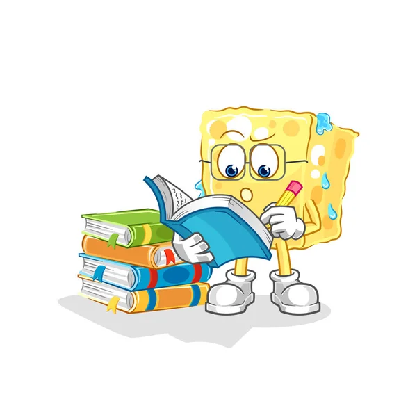 Sponge Studying Mascot Cartoon Vecto — Stok Vektör