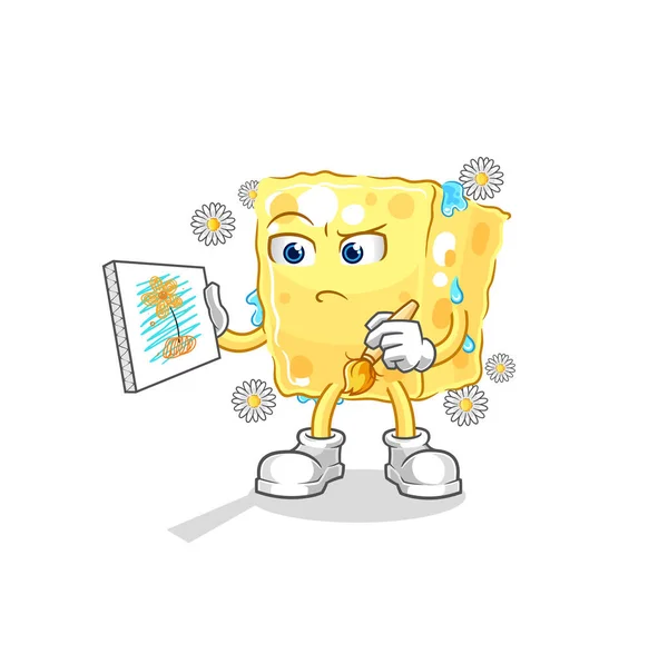 Sponge Traditional Painter Cartoon Character Vecto — Stok Vektör