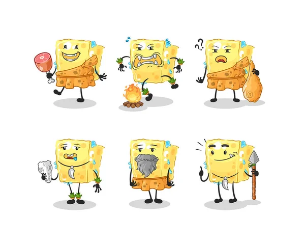 Sponge Primitive Man Group Character Mascot Vecto — Stock Vector