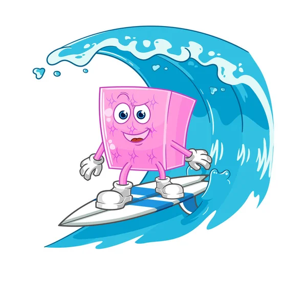 Mattress Surfing Character Cartoon Mascot Vecto — Stock Vector