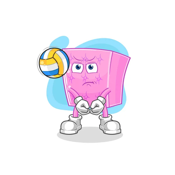 Mattress Play Volleyball Mascot Cartoon Vecto — Stock Vector