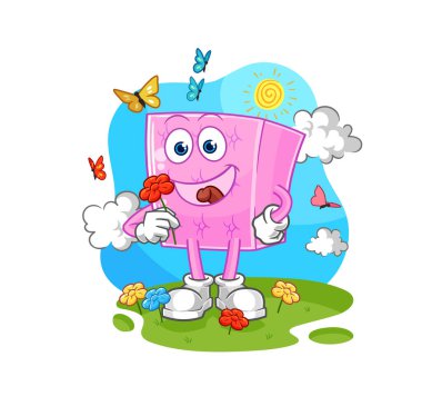 the mattress pick flowers in spring. character vecto