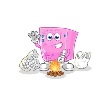 the mattress roasting marshmallows. cartoon mascot vecto