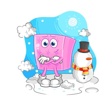 the mattress in cold winter character. cartoon mascot vecto