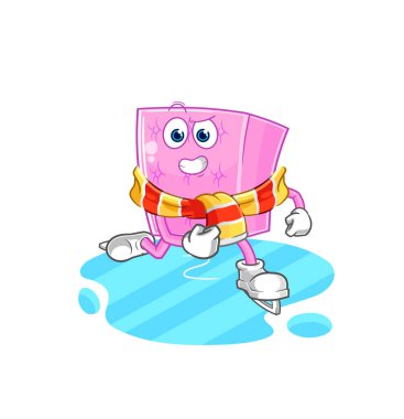 the mattress ice skiing cartoon. character mascot vecto