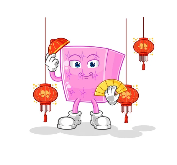 Mattress Chinese Lanterns Illustration Character Vecto — Stock Vector