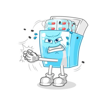 the medicine package swat fly character. cartoon mascot vector