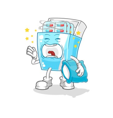 the medicine package yawn character. cartoon mascot vector