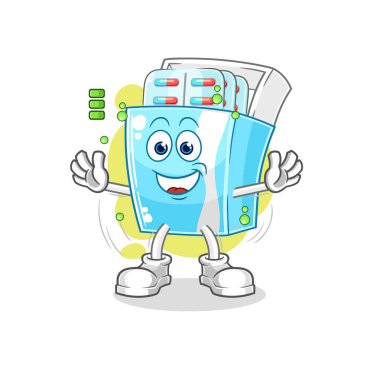 the medicine package full battery character. cartoon mascot vector
