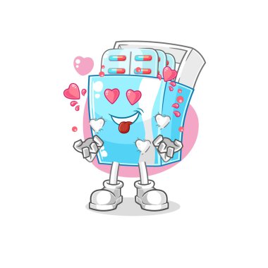 the medicine package fallin love vector. cartoon character