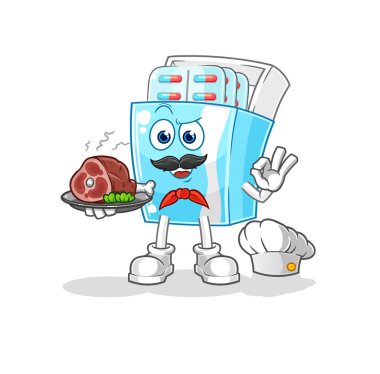 the medicine package chef with meat mascot. cartoon vector