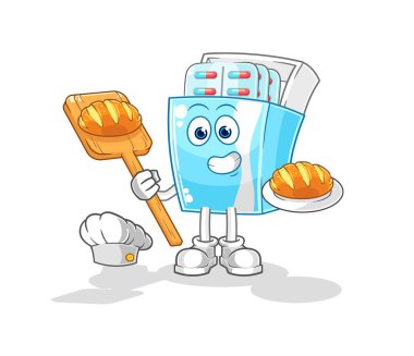 the medicine package baker with bread. cartoon mascot vector