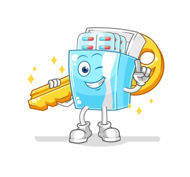 the medicine package carry the key mascot. cartoon vector