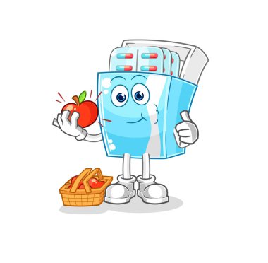 the medicine package eating an apple illustration. character vector