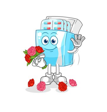 the medicine package with bouquet mascot. cartoon vector