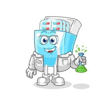 the medicine package scientist character. cartoon mascot vector