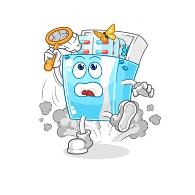 the medicine package catch butterfly illustration. character vector