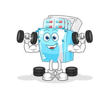 the medicine package weight training illustration. character vector