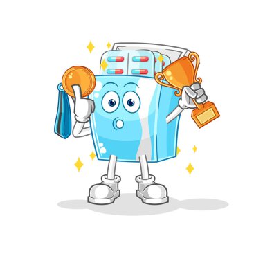 the medicine package winner with trophie. cartoon character